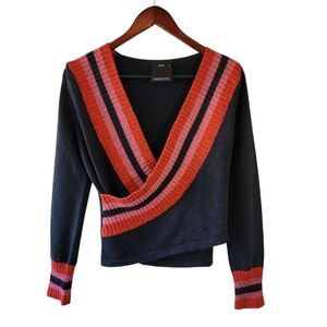 REVOLVE C/MEO Navy Red Crossover Crop Sweater Sz XS Minimalist Y2K Preppy Cozy